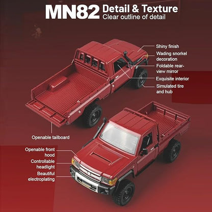 RC Truck 1/12 RC Rock Crawler MN-82 4x4 Off Road RC Pickup Truck 2.4GHz Proportional Throttle Steering All Terrain Remote Control Car RTR with Headlights and 2 Batteries for Adults (Red)