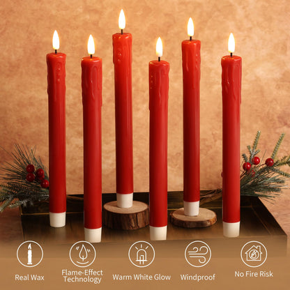 Girimax Red Dripping Wax Flameless Taper Candles with Remote, Flickering Battery Operated LED Candlesticks Valentines Decor Set of 6