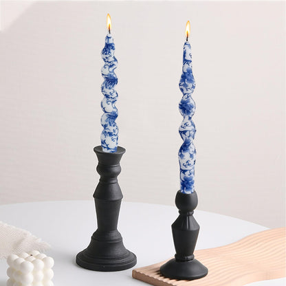 NJAO HOO Floral Taper Candles 10 in Spiral Candlesticks Hand Printed Blue and White Candlestick Twisted Taper Candle for Home Garden Decor, 2Pcs