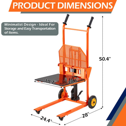 AECOJOY Hydraulic Lift Winch Stacker, Material Lift Table Cart 500 Lbs Capacity, 32" Max Lift Height, Pallet Truck Jack with Lockable Swivel Casters – Ideal for Warehouse, Workshop and Garage Use