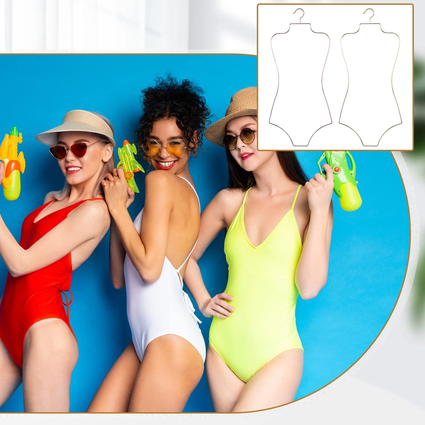 Qunclay 10 Pack Bikini Hanger Set Body Shape Lingerie Hangers 5 Pcs Gold and 5 Pcs Rose Gold Wire Organizer Metal Display Swimsuit Supplies for Boutique Closet Clothes Dress Swimwear Bathing Suit Form