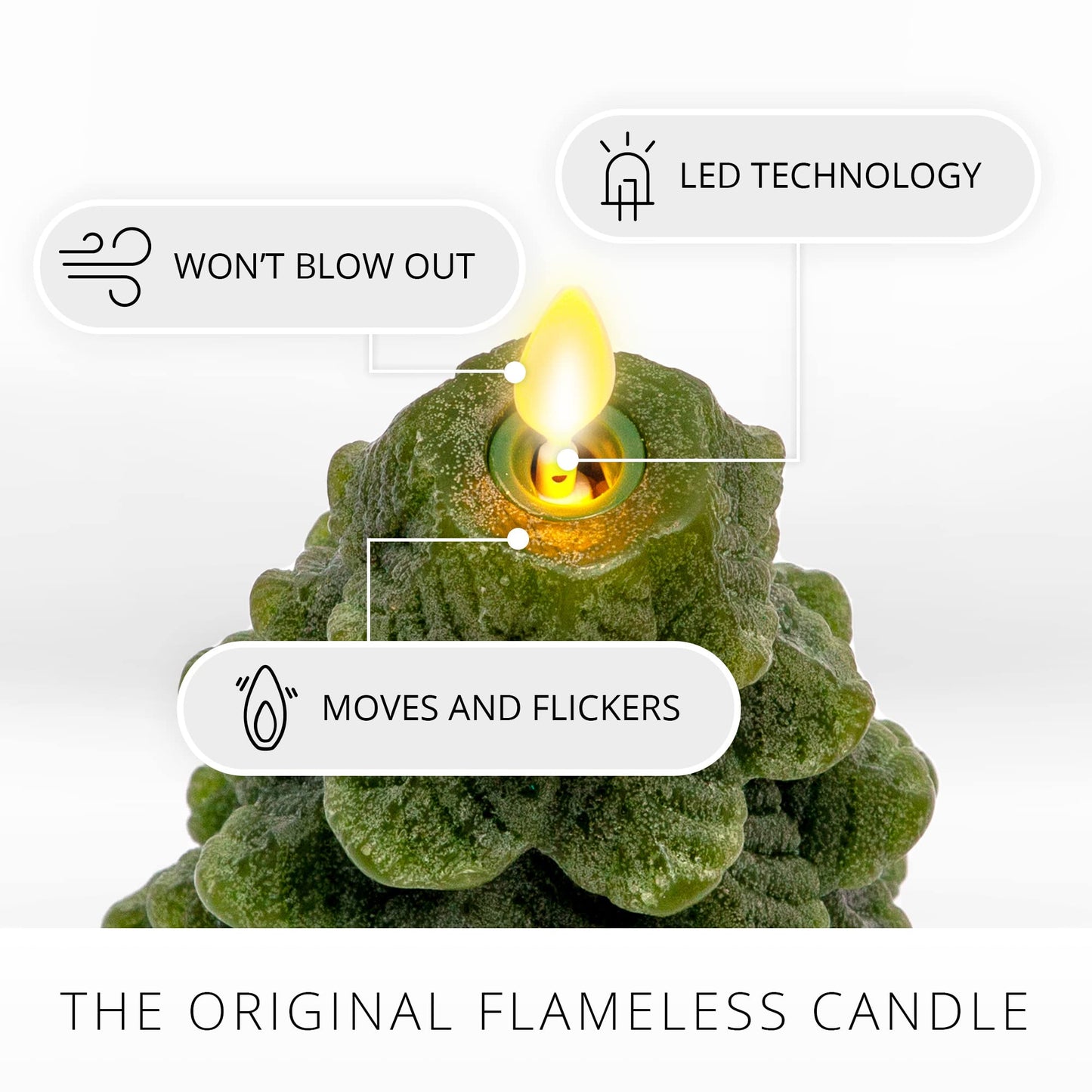 Luminara Flameless LED Candle - Christmas Tree Design with Glitter, Snow Finish, Battery-Operated, Flickering Flame, Timer & Remote - 4.7 x 6.5 - Green