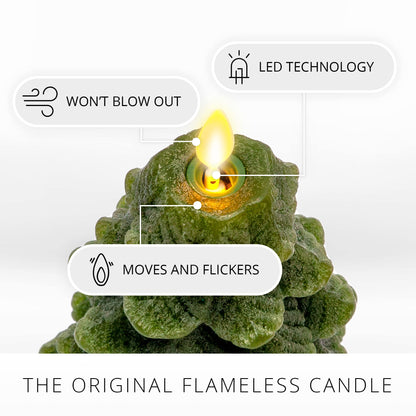 Luminara Flameless LED Candle - Christmas Tree Design with Glitter, Snow Finish, Battery-Operated, Flickering Flame, Timer & Remote - 4.7 x 6.5 - Green