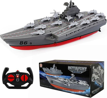 Remote Controlled Warship Battleship Aircraft Carrier 10km/h 4WD 2.4G RC Boat On Water Lakes Pools Exhibits Models for 14Y+ Beginners