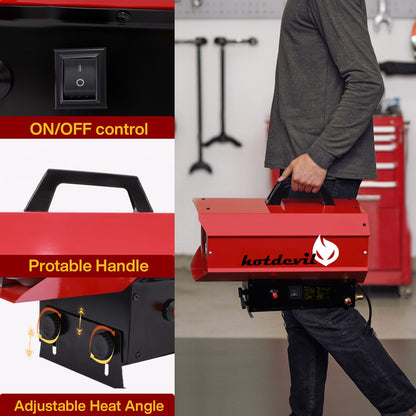 Hotdevil 85,000 BTU Forced Air Propane Heater(Non-adjustable Firepower),Thermally Protected, Heavy-Duty Garage Heater For Warehouses,Barns and Workshops up to 2200 Sq feet（Gas Cylinder not Include）