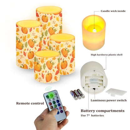NETILGEN 4 Pcs Flameless Flickering Candles with Remote Timer Control Battery Operated LED Pillar Candles Maple Leaf Pumpkins Thanksgiving Day Decor