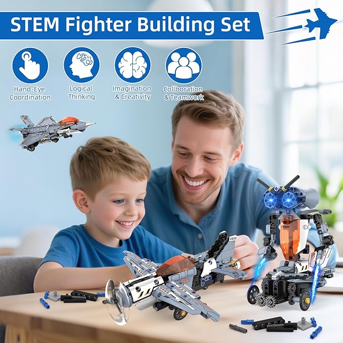 5 in 1 STEM RC Robot Building Kit Fighter Jet Airplane Building Set with APP &amp 2.4GHz Remote Control Technic Transformable Fighter Plane Toys for Kids Boys Age 6 7 8 9 10 11 12+ Birthday Gifts