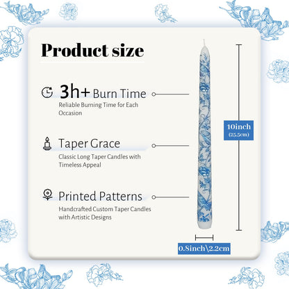 Blue and White Porcelain Taper Candles 10 Inch Print Candle Handmade Unscented Mandarin Duck Long Candles 2 Pack Candlesticks for Wedding Home Decoration Gifts