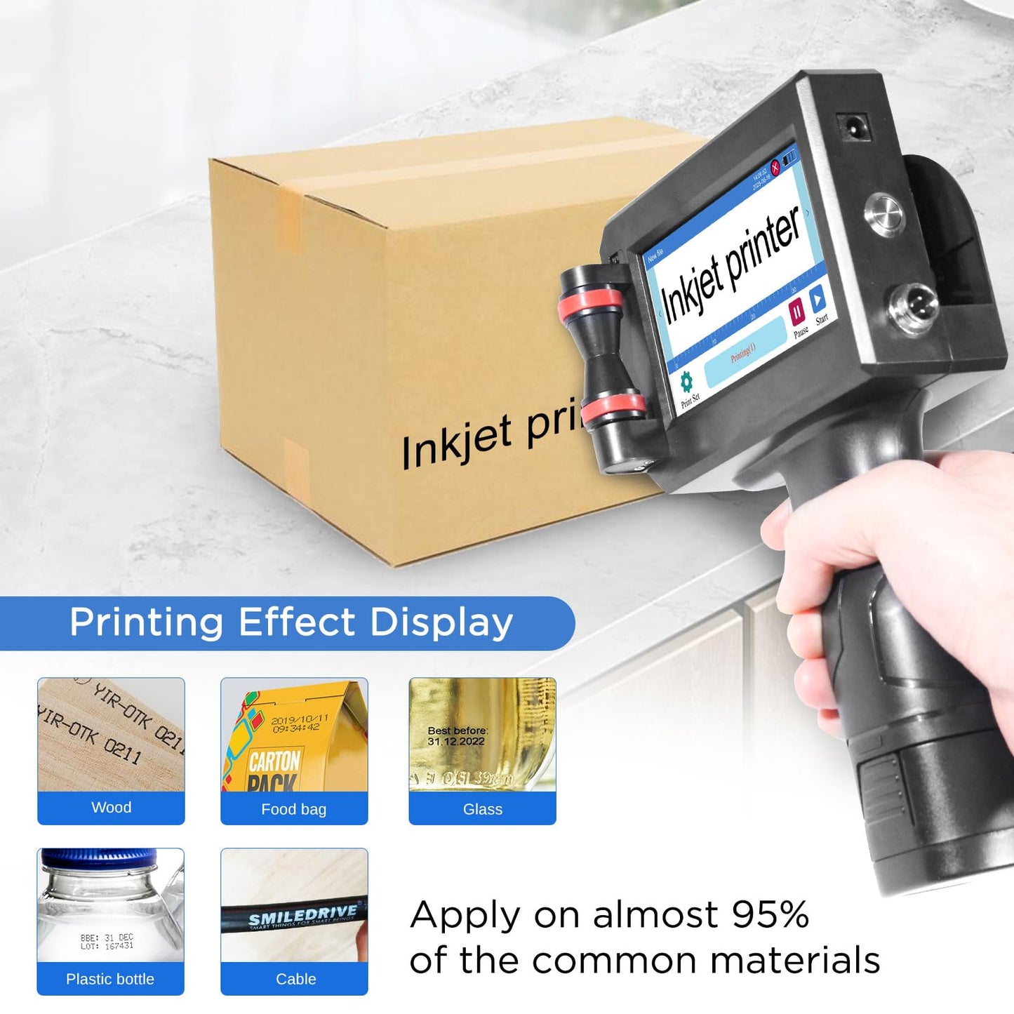 ZHONGMIN Handheld Inkjet Printer with 42ml Quick-Drying Ink Cartridge, Portable Ink Jet Coding Machine for Text/Date/Batch Number/QR Code/Barcode/Logo, Print Height from 0.08 to 0.5 Inch (ZM-C800)