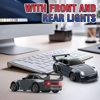 ACAMMZAR Mini RC Drift Car with Gyro 1:43 4WD Full Proportional RC Cars 18KM/H High Speed Remote Control Car with Lights Extra Racing Tires Vehicle for Adults Kids Boys Gray