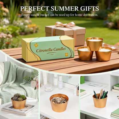 Citronella Candles Outdoor, 3 Pack 3.5OZ Citronella Candle for Patio, Two Wick Lemongrass Scented Candles, Natural Soy Wax Long Burning for Indoor Outdoor Camping Garden
