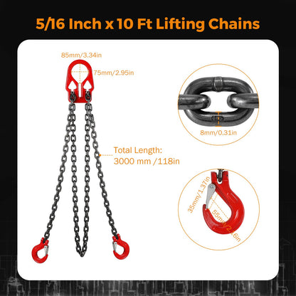 BEAMNOVA Lifting Chains with Adjuster Hooks, 5/16 Inch x 10 Ft, 7000lbs / 3.18 Tons + 1 Ton Electric Hoist Trolley for I-Beam