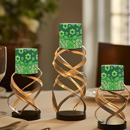 Merkmak 4 Pcs Flickering Flameless Candles with Remote Battery Operated Pillar Candles with Timer St Patrick's Day Shamrocks Ribbon Print LED Pillar Tealights for Patio Banquet Home Decor