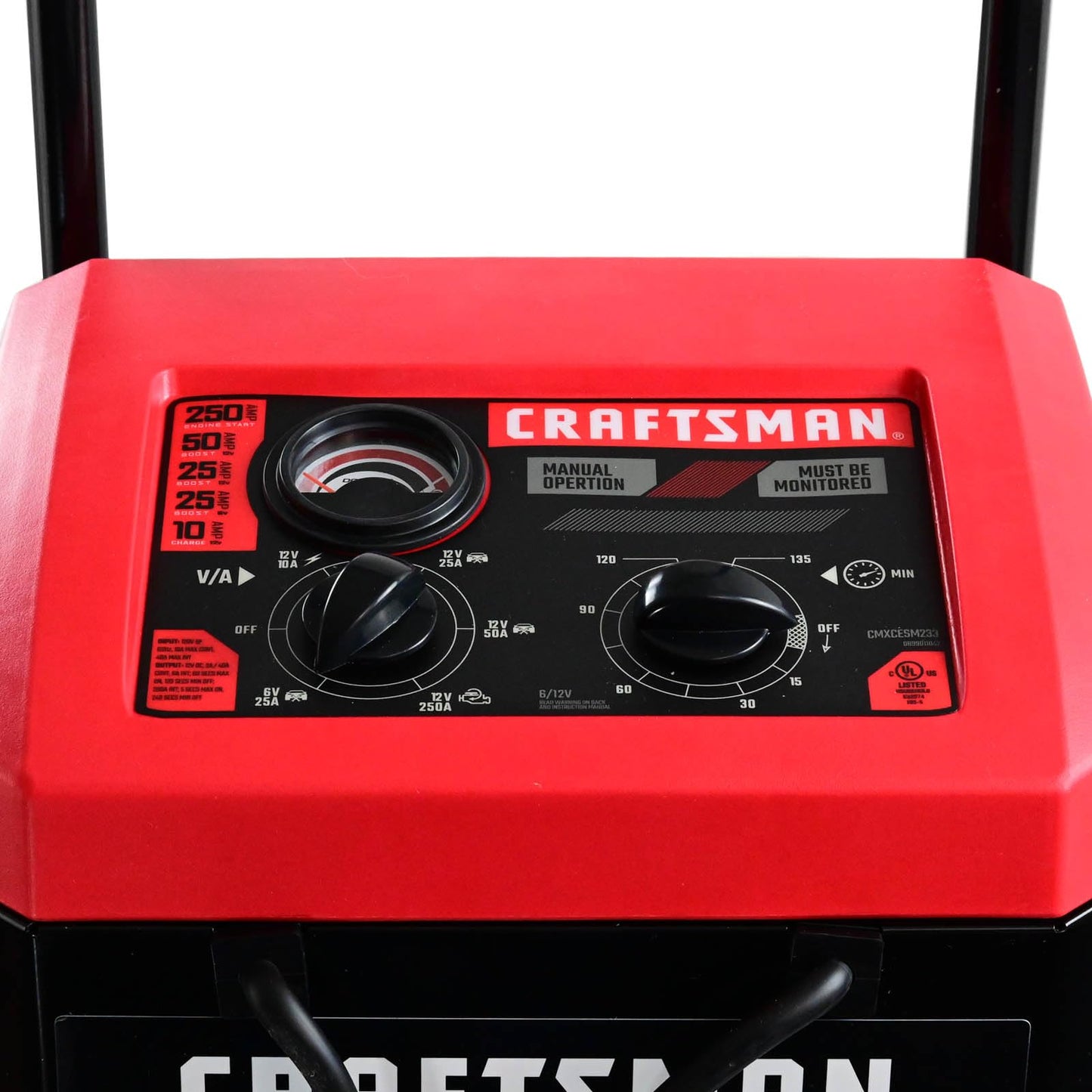 CRAFTSMAN Wheeled Manual 10A Car Battery Charger and 250A Engine Starter, 2-in-1 Solution, 50A Boost, for 6V/12V Automotive and Marine Batteries, CMXCESM233