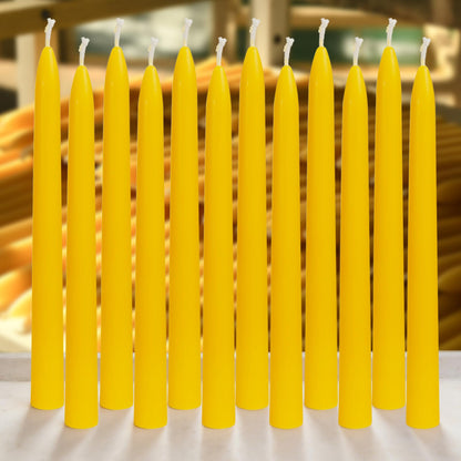 DEYBBY 9 inch Natural Beeswax Taper Candles Set of 12, Smokeless and Dripless Pure Organic Beeswax Candles, Long Lasting Burning for Dinner Room Decor Emergency Housewarming Gift, Nontoxic