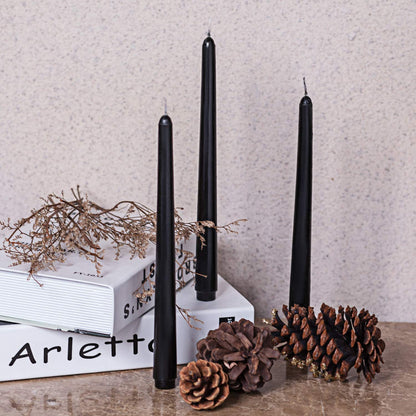 4 Pack Black Taper Candles for Halloween, 10×7/8 Inch Dripless Candlesticks, Great for Home Decoration Dinner Party Meditation and Emergency