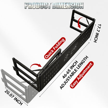 Universal Pickup Truck Bed Extender Rack, 46 to 65" Foldable Adjustable Width for Ford Toyota Nissan Chevy GMC Hyundai Dodge, Heavy-Duty Stainless Steel, Expands Cargo Space, Drill Needed, Black