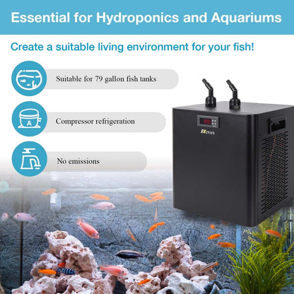 Ezcasch Aquarium Chiller, 79 gal 1/3 HP 300L Water Chiller for Cold Plunge, Hydroponic Cooler Fish Tank Cooling System for Axolotl Coral Reef Shrimp with Pump and Pipe