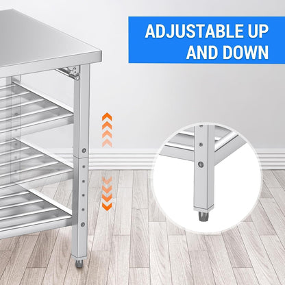 Mioleu Commercial Foldable Heavy Duty Stainless Steel Table, 36 x 24 Inches Metal Prep & Work Desk with Adjustable UnderShelf and Feet for Kitchen Restaurant Home Garage Warehouse