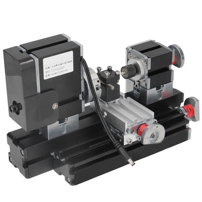 Mini Metal Lathe Machine, 12VDC 60W 12000RPM High Power Micro Lathe with Drill Chuck for Woodworking and Soft Metal Processing