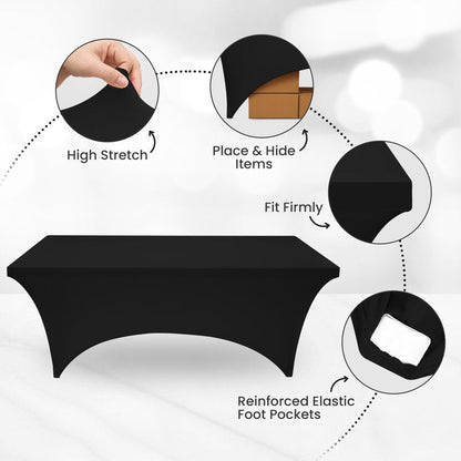Utopia Kitchen 4FT Spandex Tablecloth [2 Pack, Black] 200 GSM Stretch, Fitted, Washable and Wrinkle Resistant Table Cloth Rectangle Cover for Trade Shows, Wedding, Parties [48Lx30Wx30H Inch]