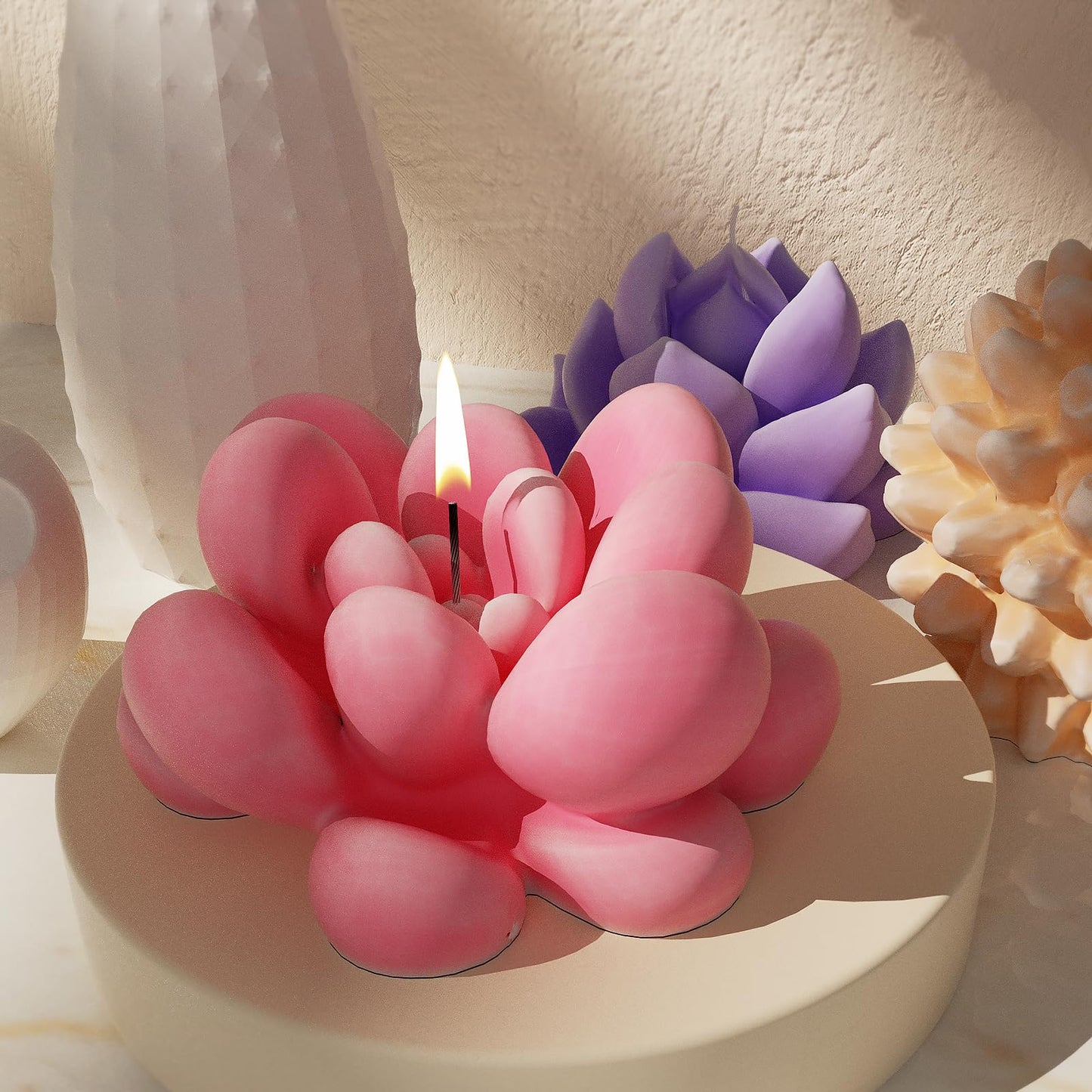 8 Pack Flower Succulent Candle Mold Resin Casting Silicone Molds for Home Decor & Candle Making Wave Spiral Mold