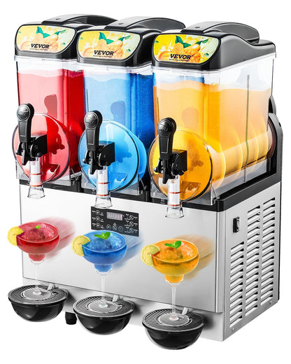 VEVOR Commercial Slushy Machine, 15Lx3 Triple Tank Margarita Machine, 180 Cups Stainless Steel Margarita Smoothie Frozen Drink Machine, Slushie Machine for Party Restaurants Cafe Bars