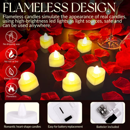 3000Pcs Red Rose Petals with 36Pcs LED Tea Lights Candles, Romantic Gifts for Her, Special Night, Date Night Ideas, Wedding, Anniversary, Proposal