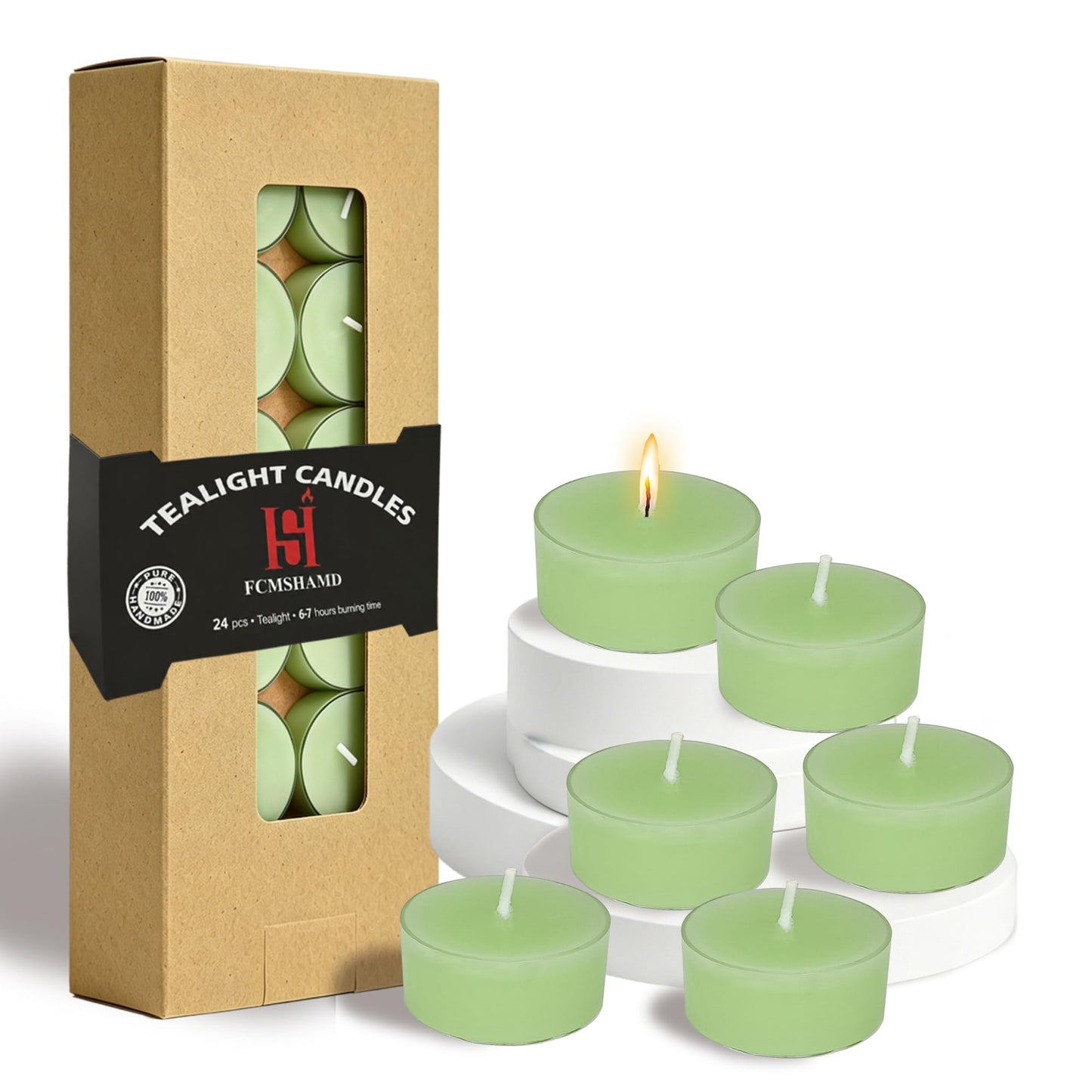 Light Green Tea Candles Tea Lights Smokeless Osmanthus Scent Tealight Candles Handmade Tealights Set of 24 Long Burning for Wedding Meditation Dinner Home Decor