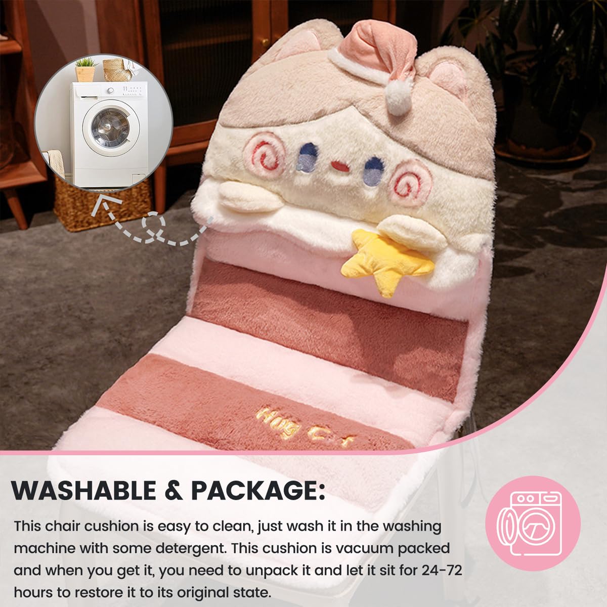 Loismood Cartoon Cat Seat Pads Non Slip Machine Wash Soft Cushion for Bedroom Décor, Gamer and Dining Chairs (31"x15", Pink)
