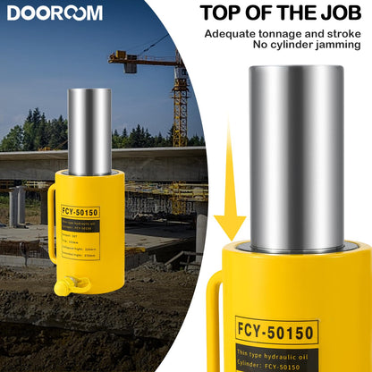 DOOROOM 50T 6Inch Stroke Porta Power Single Acting Lifting Cylinder for Shipbuilding, Machinery and Industry,Automatically Retract Split Hydraulic Cylinders Tools, Yellow