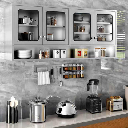 ZZV Kitchen Wall Cabinet, Stainless Steel Wall Mounted Cabinet with Adjustable Shelves, Industrial Wall Storage Cabinet for Garage, Warehouse, No Assembly Required, 11.82D x 70.87W x 27.56H in