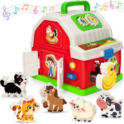 Montessori Toys for 1 2 3 Year Old Boys Girls, Musical Barn Farm Animal set for Toddler, Shape Sorting Educational Toy for Baby 12-18 Month, Learning Fine Motor Skills, Christmas Birthday Easter Gifts