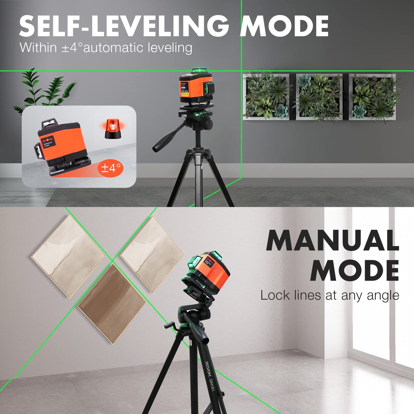 DOVOH K4 4D Laser Level with Receiver and Tripod, Class Ⅱ