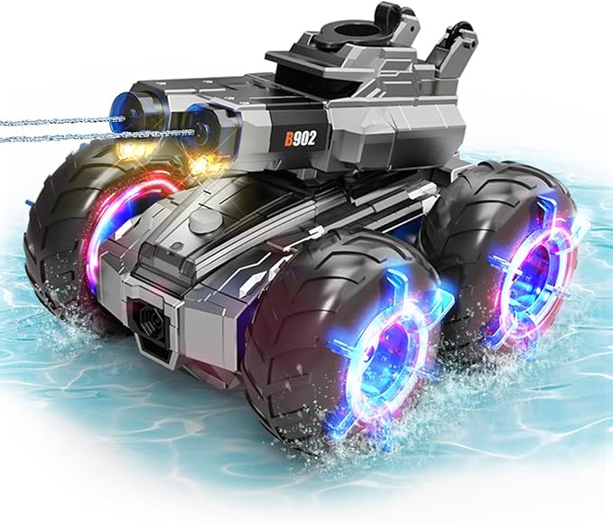 Amphibious Remote Control Car with Water GunWaterproof Monster Truck Rc Boat Water Tank Swimming Pool ToysGesture Sensing RC Stunt CarsBirthday Gifts for Boys Girls Teens 8 9 10 11 12 13+ yrs