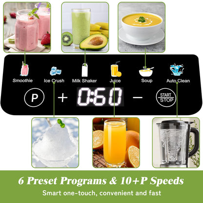 HoninJoy Blenders for Kitchen, Countertop Smoothie Blender with 51oz Glass Pitcher, Grinder & To-Go Cup Combo, 10 Speeds Digital Touchscreen Blender for Smoothies, Shake, Crush Ice, Dishwasher Safe