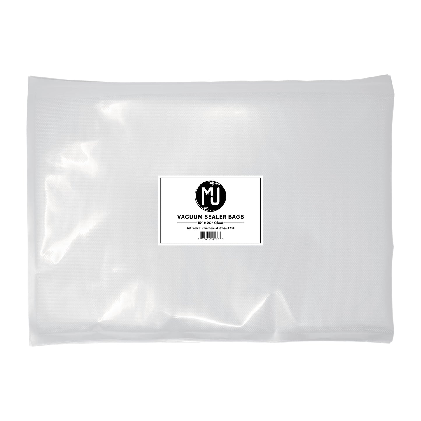 MJ Commercial-Grade Vacuum Sealer Bags for Food Storage, Sous Vide | 50 Pack (15" x 20" 4 Mil, Clear)