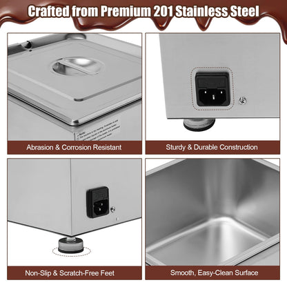 Headery Chocolate Tempering Machine, 26.46 lbs Commercial Chocolate Melting Pot, 500W 32-203°F Stainless Steel Food Warmer with Lid for Chocolate/Milk/Cream Melting and Heating (One Pots)
