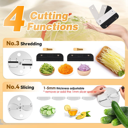 NEWTRY 4 in 1 Electric Vegetable Slicer Dicer Shredder & Strip Cutter, Commercial Automatic Multifunctional Food Chopper for Veggies & Fruits, with Thickness Adjustable Blades, 110V, 200W