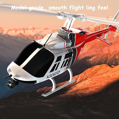 C138 Remote Control Helicopter 1:33 Scale Bell206 Helicopter 2.4G 4CH RTF Single Propeller Aileron Free Optical Flow Positioning Six-axis Gyroscope Stabilization Gift for Adults (3 Battery)
