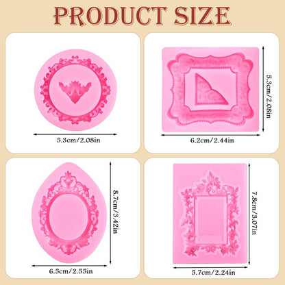 JJUNW 4 Pcs Photo Frame Silicone Molds, Baroque Style Air Dry Clay Molds, Mini Frame Molds Silicone for Cupcake Topper Cake Decoration Chocolate Candy Polymer Clay