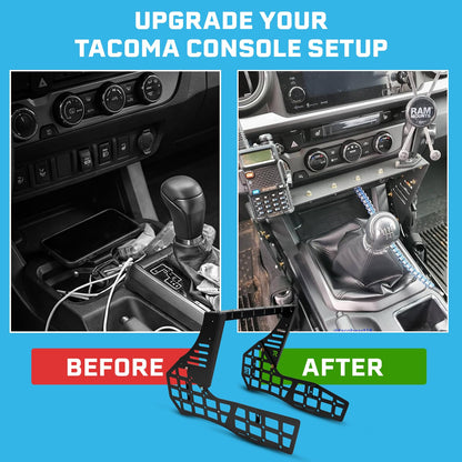 Rago Fabrication Center Console Molle Storage Panel Compatible with 3rd Gen Tacoma 2016-2023 - Pickup Interior Organizer, Modular Gear Mount System for Tablets & GPS