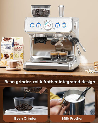 COWSAR (2026 Upgrade) 20 Bar Espresso Machine with Grinder,Expresso Coffee Machines with Milk Frother,Commercial Stainless Steel Expresso Machines for Home,Perfect Cappuccino & Latte