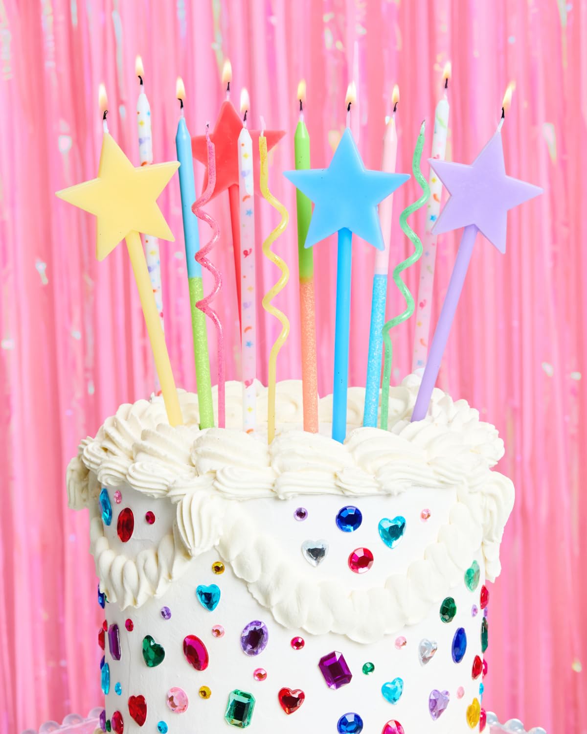 xo, Fetti Fun Novelty Birthday Candles - 14 Piece Set | Star Shaped, Glitter, Pastel Rainbow, Party Decorations, Celebrations, Sparkle, Unique Candles