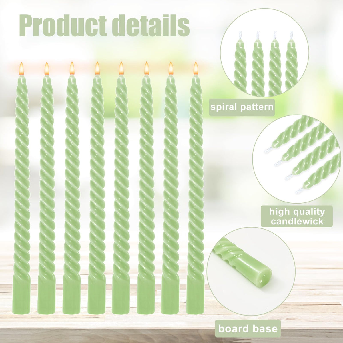 JarThenaAMCS 16Pcs Sage Green Spiral Taper Candles 10 Inch Dripless Twisted Wax Candles Long Unscented Candle Sticks for Party Home Dining Table Decor