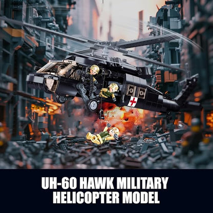 UH-60 Black Utility Helicopter Building Set for Adults Compatible with Lego Military Army Airplane Hawk Plane Model Kit with 4 Soldier Figures Birthday Gift Toys for 8-14 Boys Kids (692 PCS)