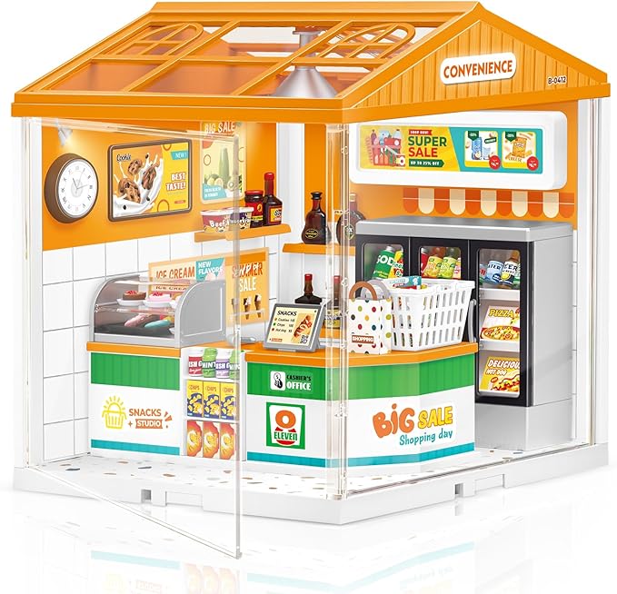LED Building Blocks for Adults 1:24 DIY Miniature Dollhouse Kits with Roof &amp Dustproof Cover Tiny House Toy Building Sets for Kids Ages 8-12-15 Birthday Hobbies Gift for Men Women Boy Girl