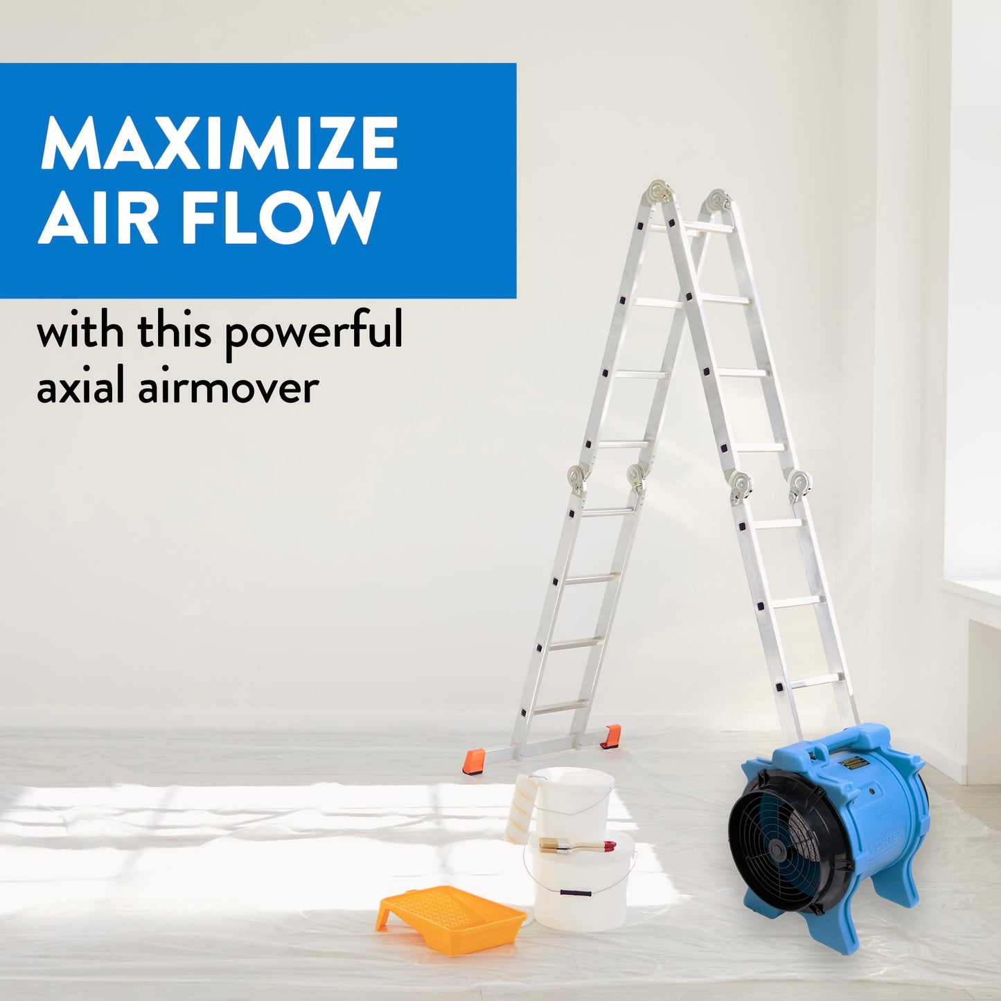 Dri-Eaz Vortex 1.0 HP Ventilation Fan (F174-BLU), Air Mover Blower Fan