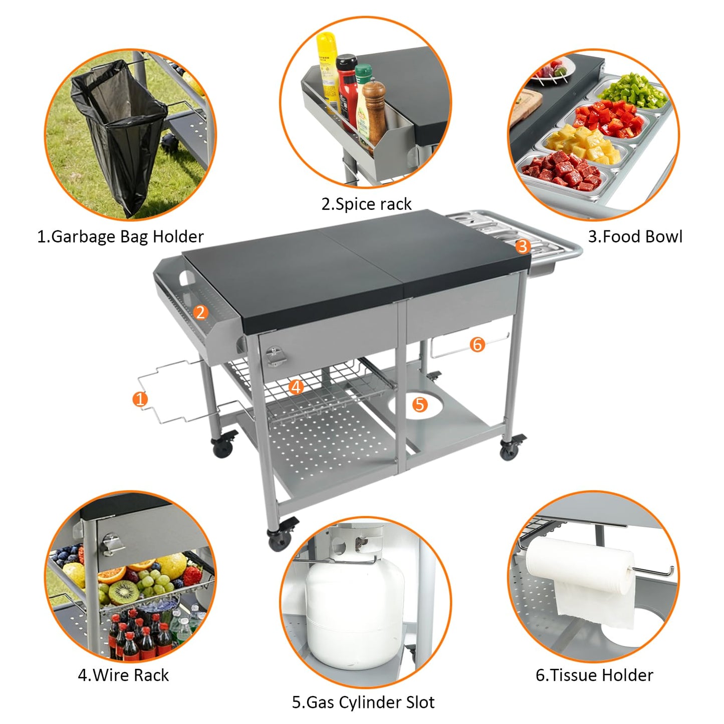 Pizza Oven Table Heavy Duty Outdoor Grill Cart for Blackstone 17/22 Inch Griddle Metal Prep Station fits Ninja Woodfire Ooni BBQ Worktable with Trash Holder Propane Storage Mesh Shelves Black