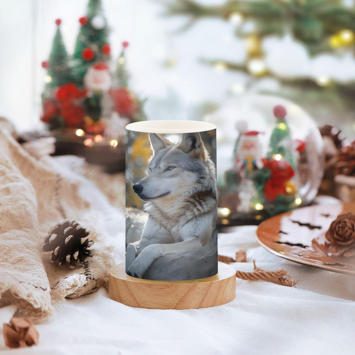 ALAZA Lovely Wolf Real Flickering Flameless Candles Battery Operated with Remote Timer,Tea Light Candles LED Pillar Votive Candles Set of 2 for Outdoor